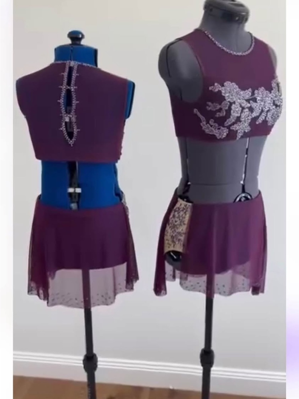 Purple Two-Piece Dance Costume with Beaded Appliqué